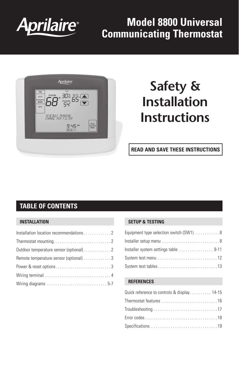 aprilaire thermostat 8800 users manual