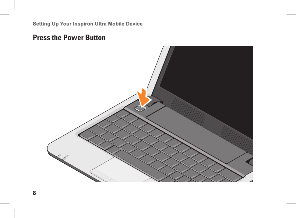 up your inspiron ultra mobile device press the power button