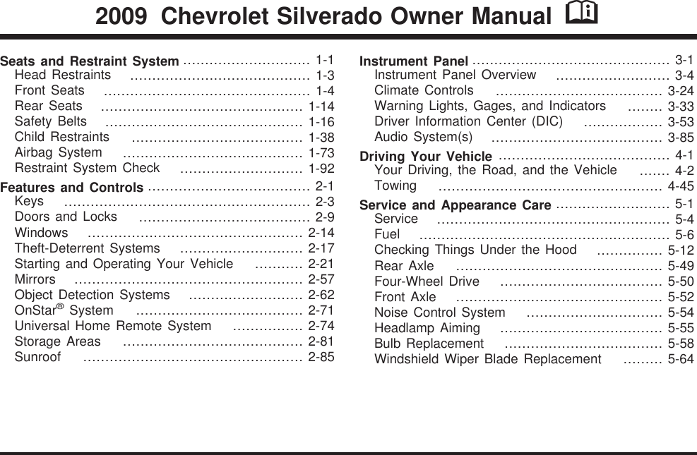 Chevrolet 2009 Silverado Users Manual GM Owner Manuals