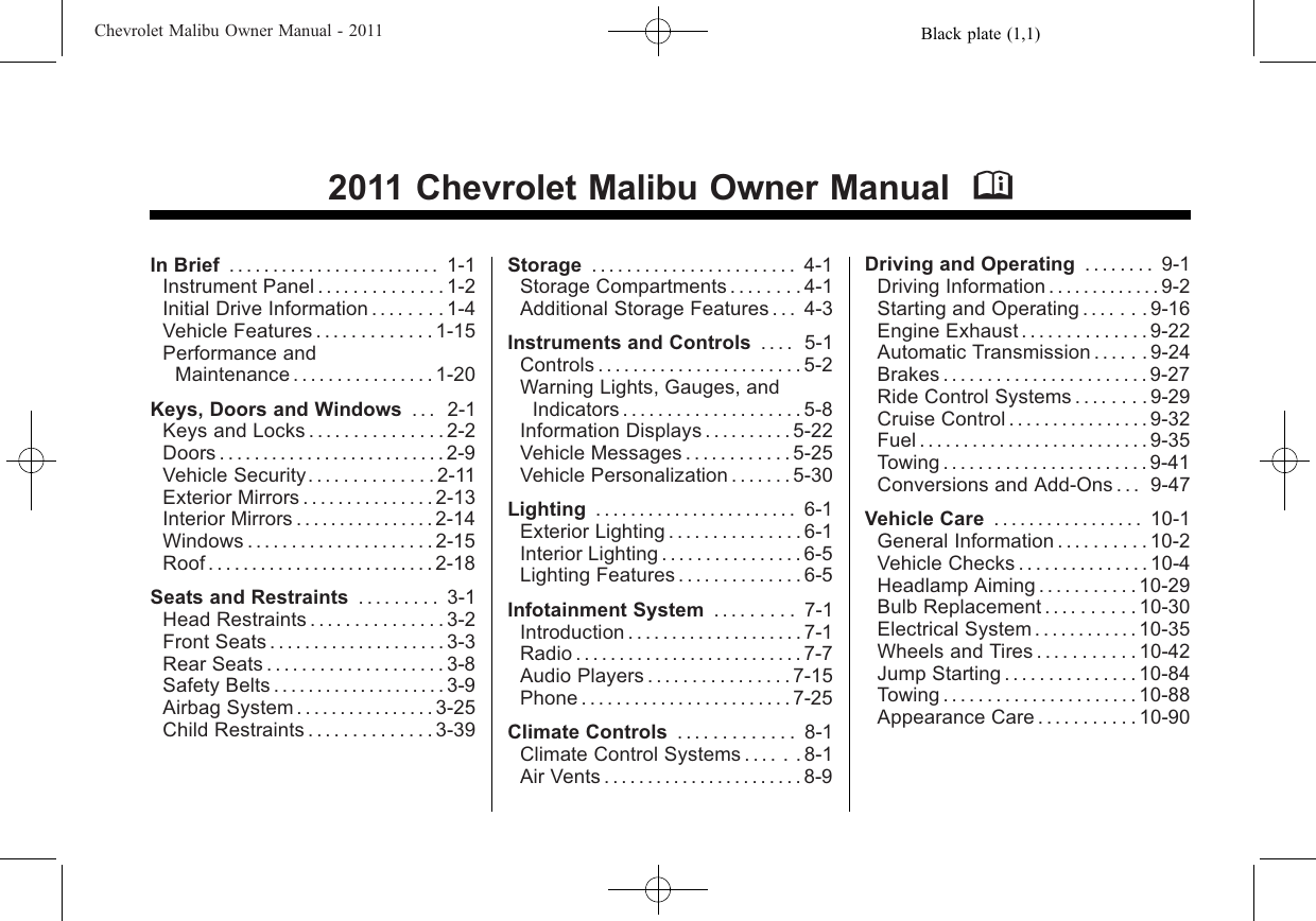 Chevrolet Malibu Owners Manual Owner S