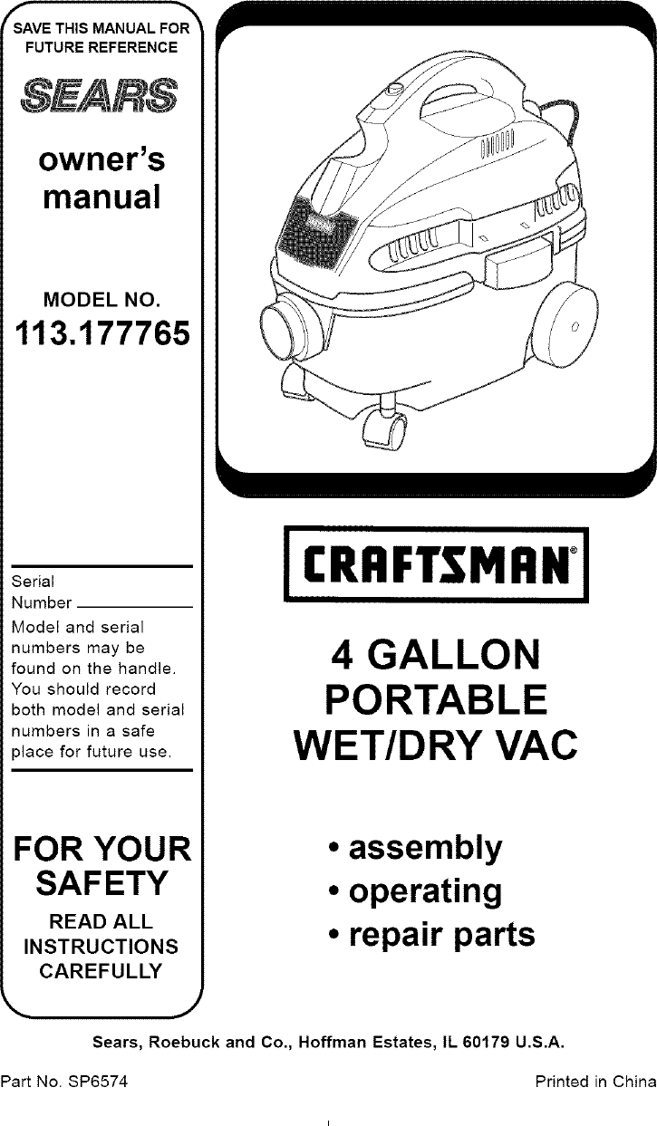 Craftsman User Manual Wet Dry Vac Manuals And Guides L