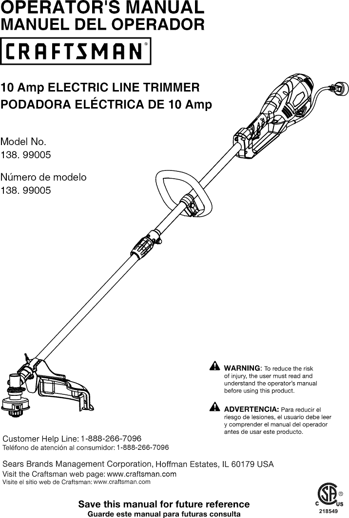 Craftsman 13899005 User Manual TRIMMER Manuals And Guides 1402447L