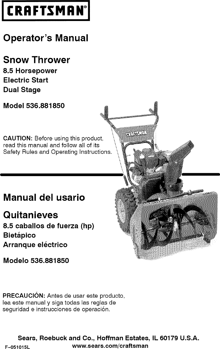 Craftsman Snowblower Manual Inch