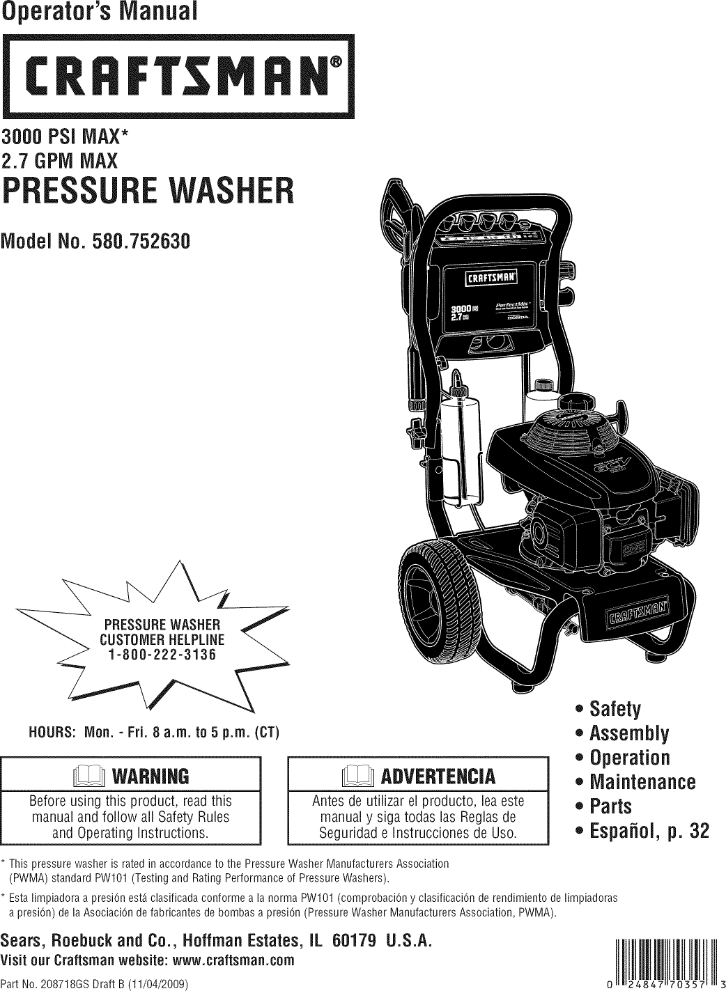 Craftsman 580752630 User Manual PRESSURE WASHER Manuals And Guides L0912346