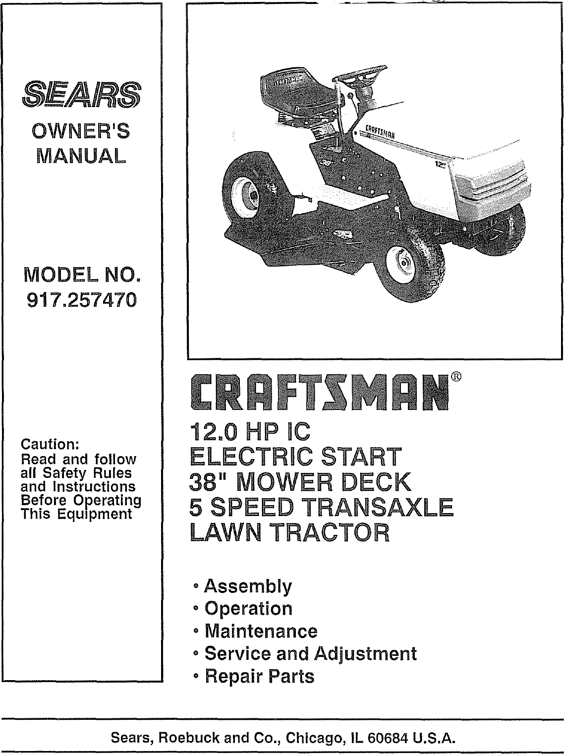 Craftsman User Manual Lawn Tractor Manuals And Guides L