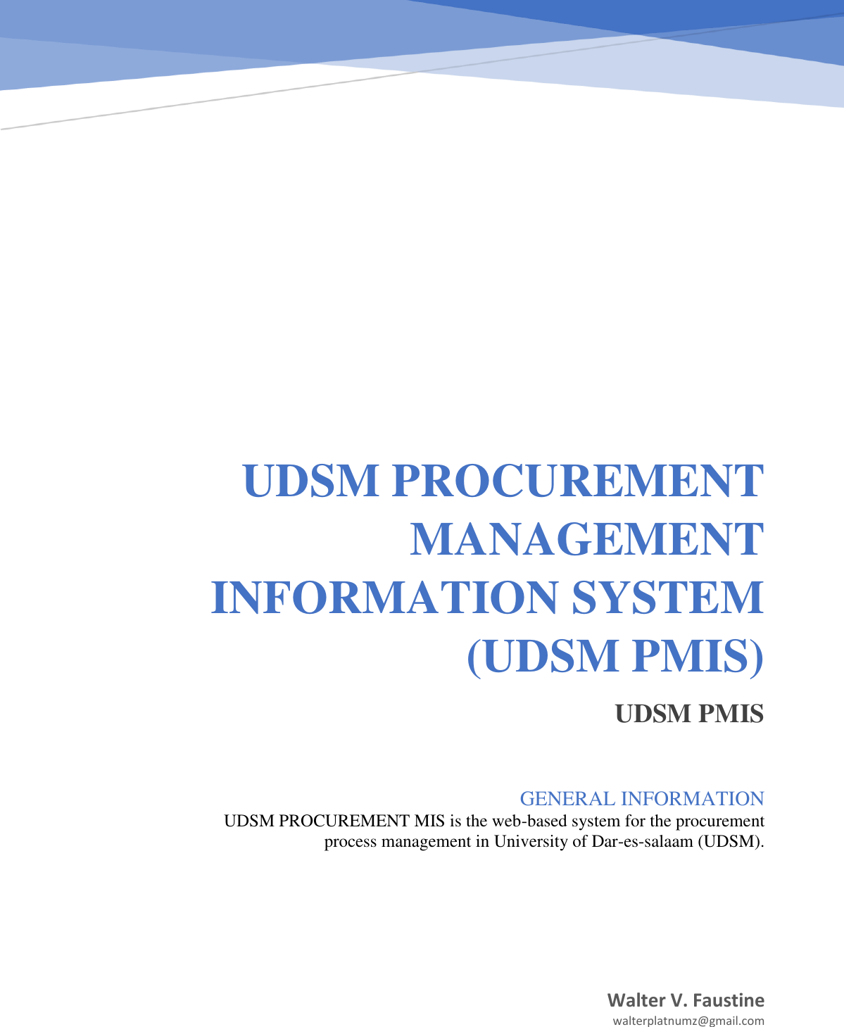 Udsm Procurement Management Information System Udsm Pmis User Guide