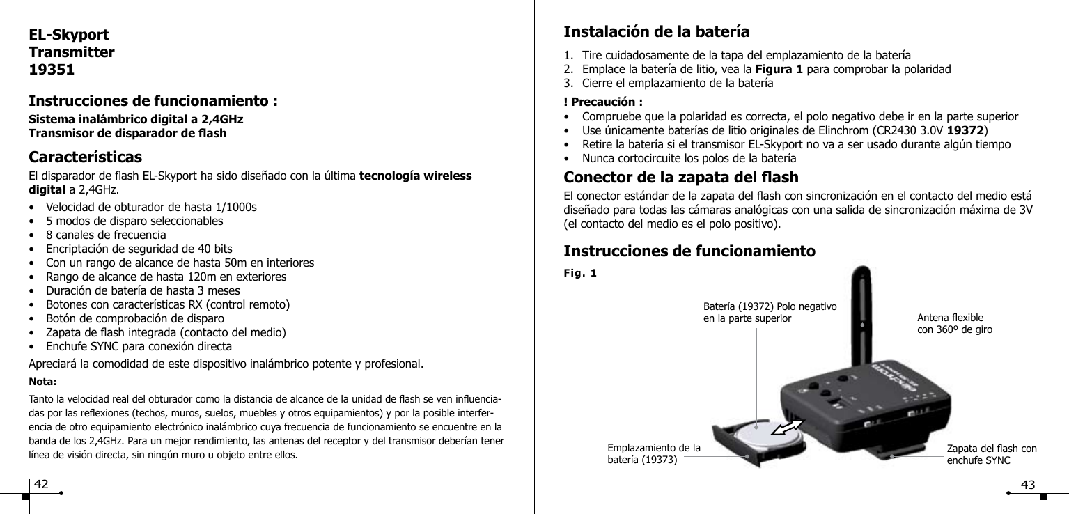 Elhrom EL SKYPORT Wireless Flash Triggering System User Manual Transmitter