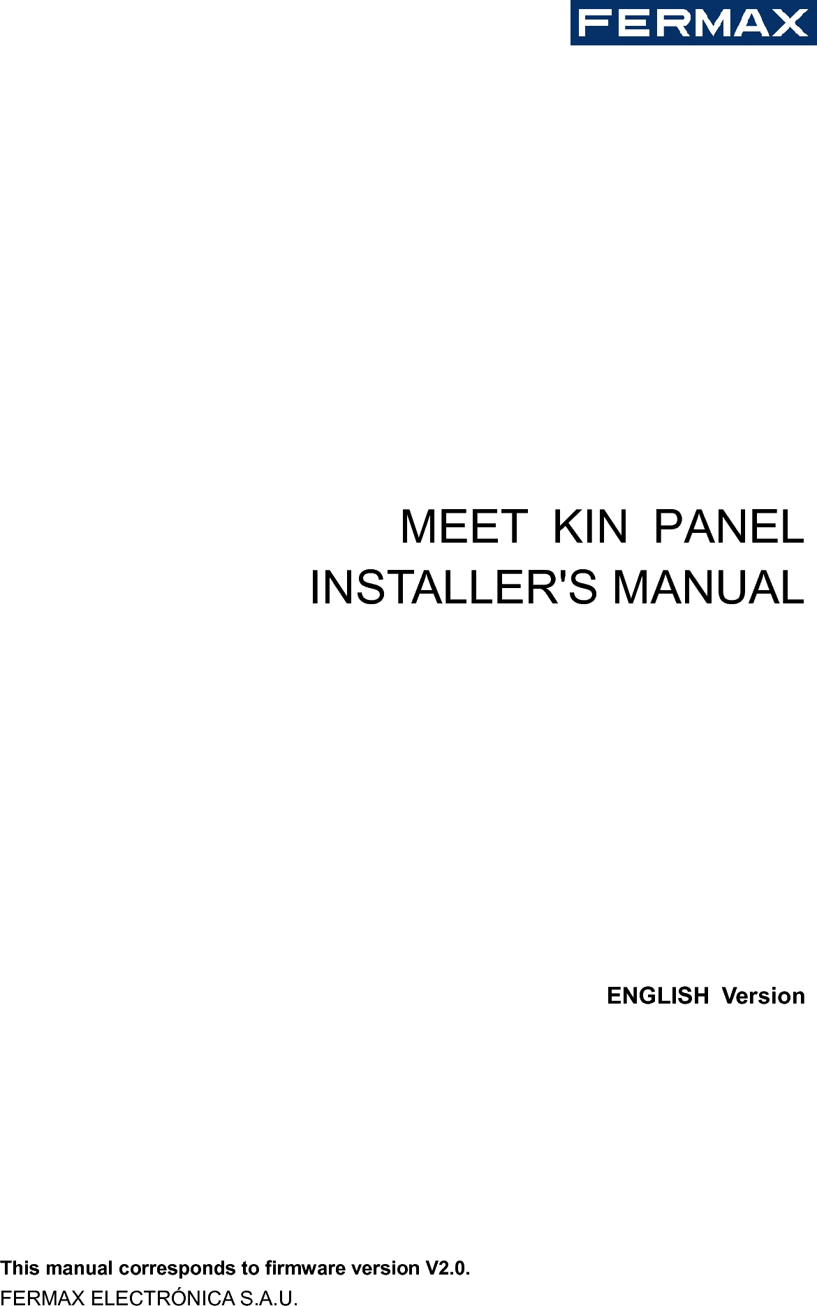 Fermax Kin Touch Panel User Manual Manual Installer Of Kin Panel