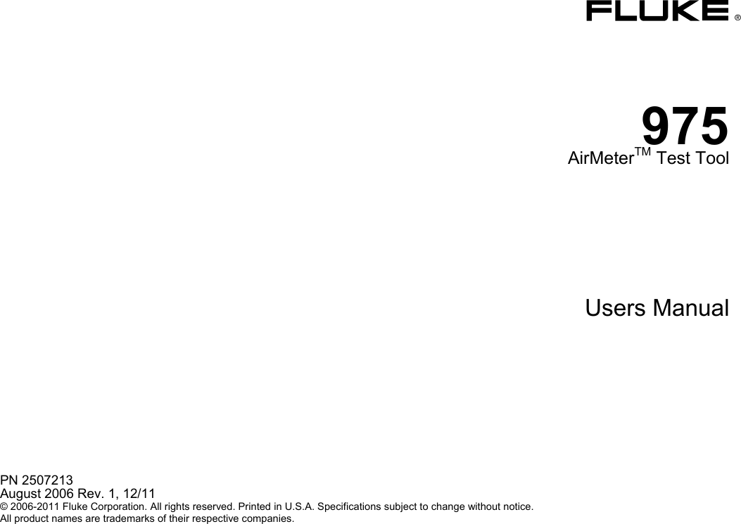 Fluke V Airmeter Users Manual