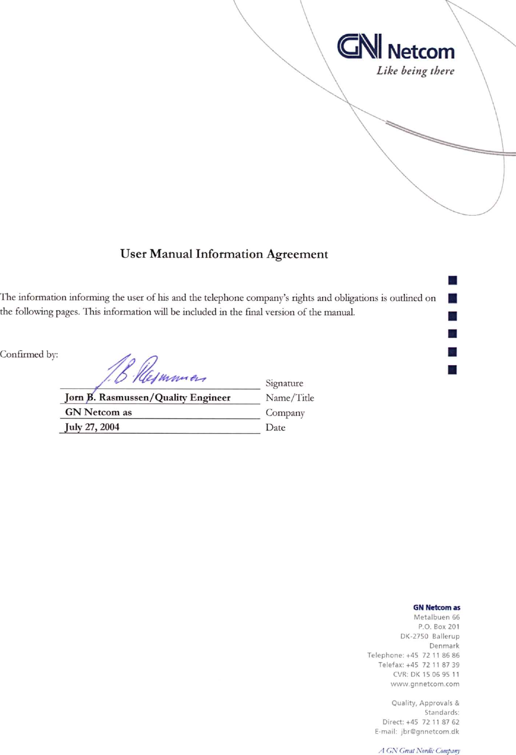 Gn Netcom Bt Bt User Manual Manual Agreement