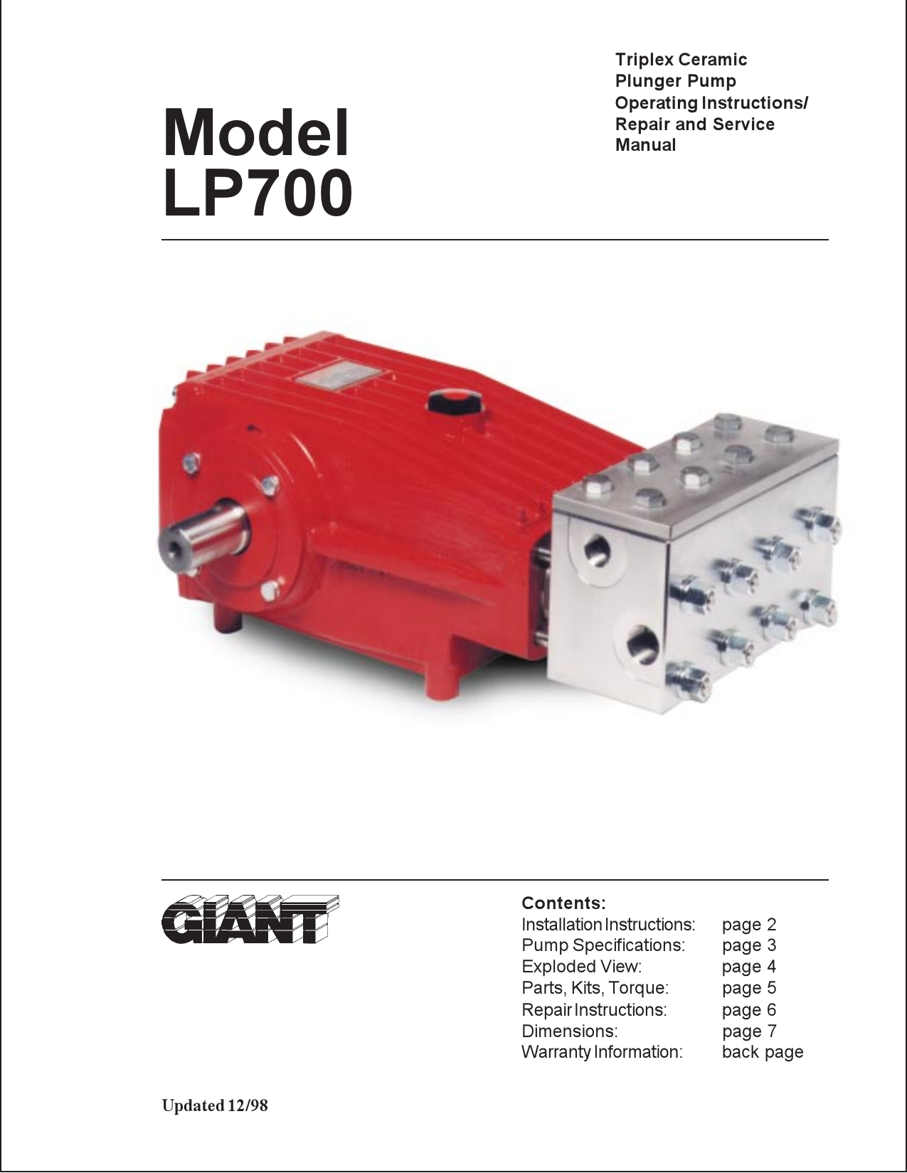 giant triplex ceramic plunger pump lp700 users