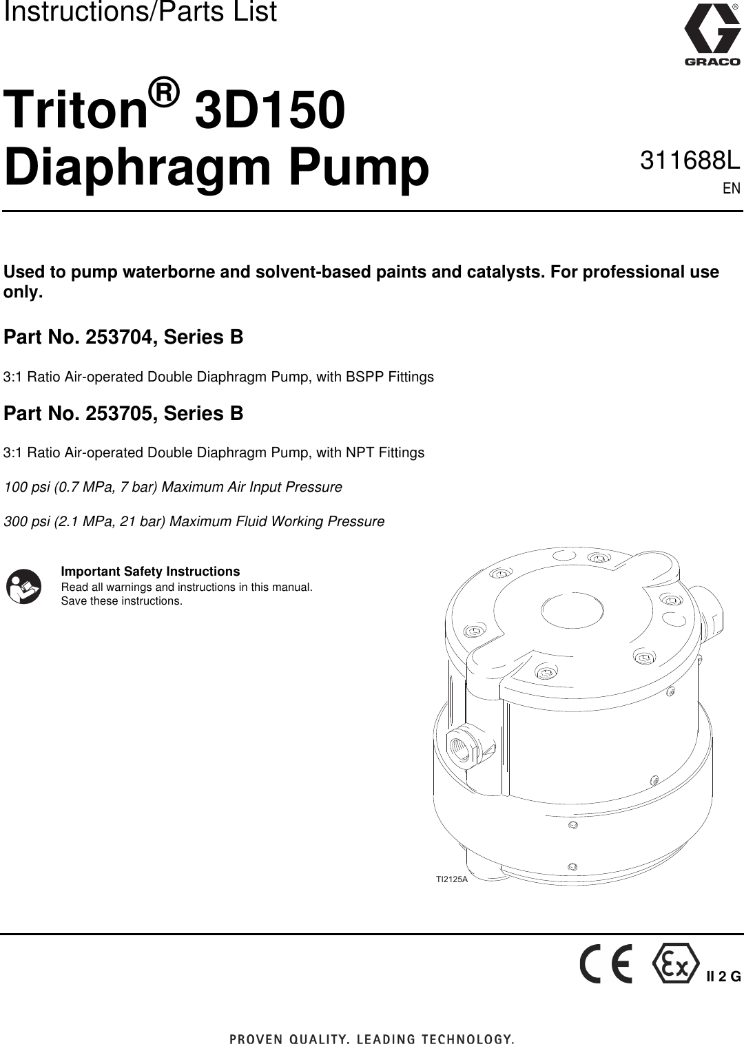 Graco 311688L Triton 3D150 Diaphragm Pump Users Manual Pump