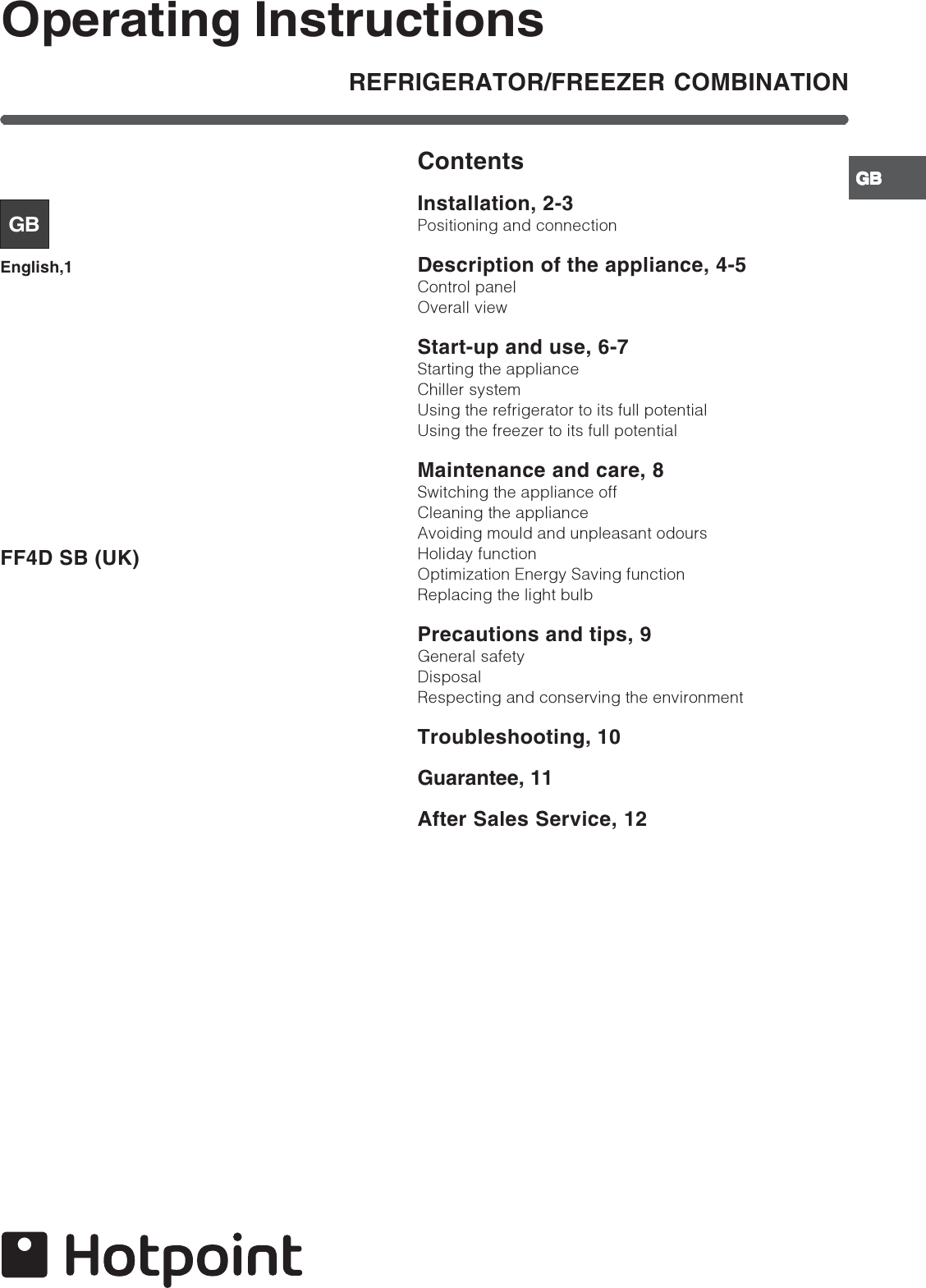 hotpoint ff4d sb users manual 44802gb