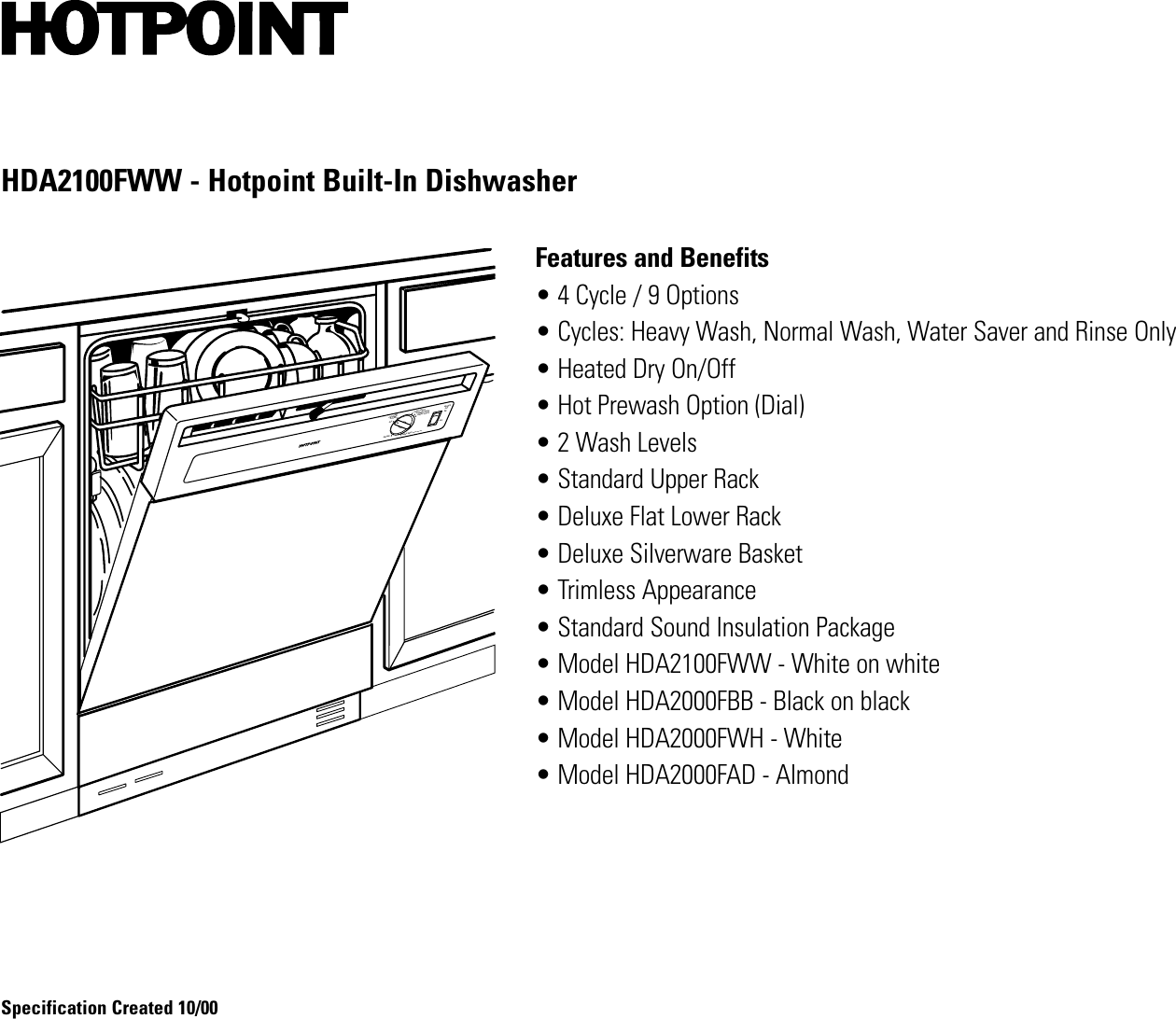 hotpoint hda2100fww users manual 450134.hda2100fww