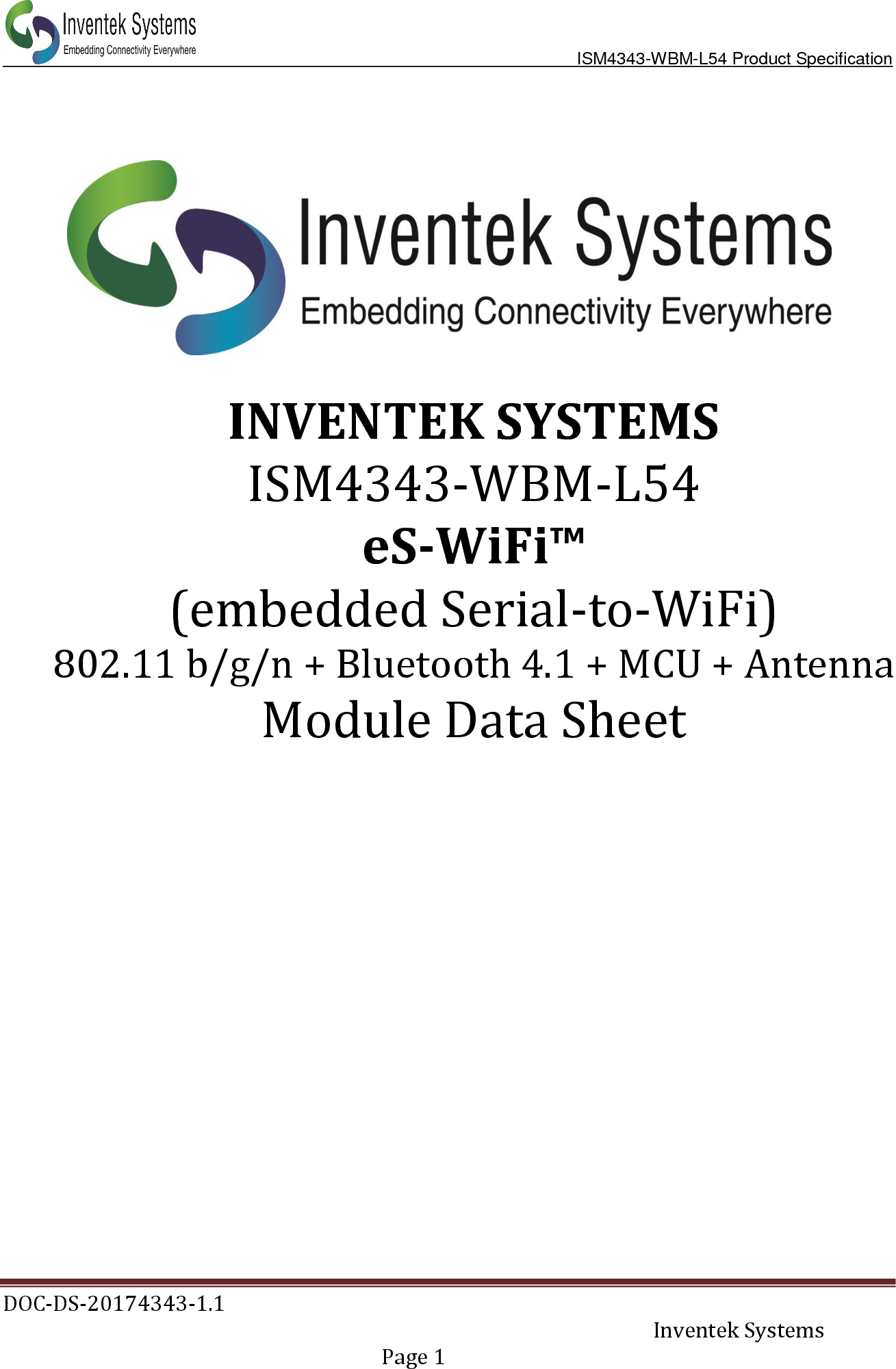 Inventek Systems 4343 WIFI Transceiver Module User Manual Table Of Contents