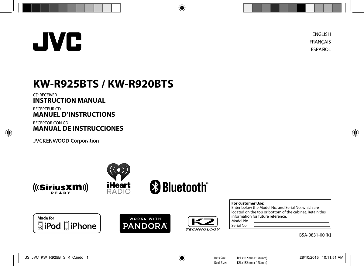 JVC KW R920BTSK KW R925BTS K User Manual R920BTSK R925BTSK B5A 0831 00