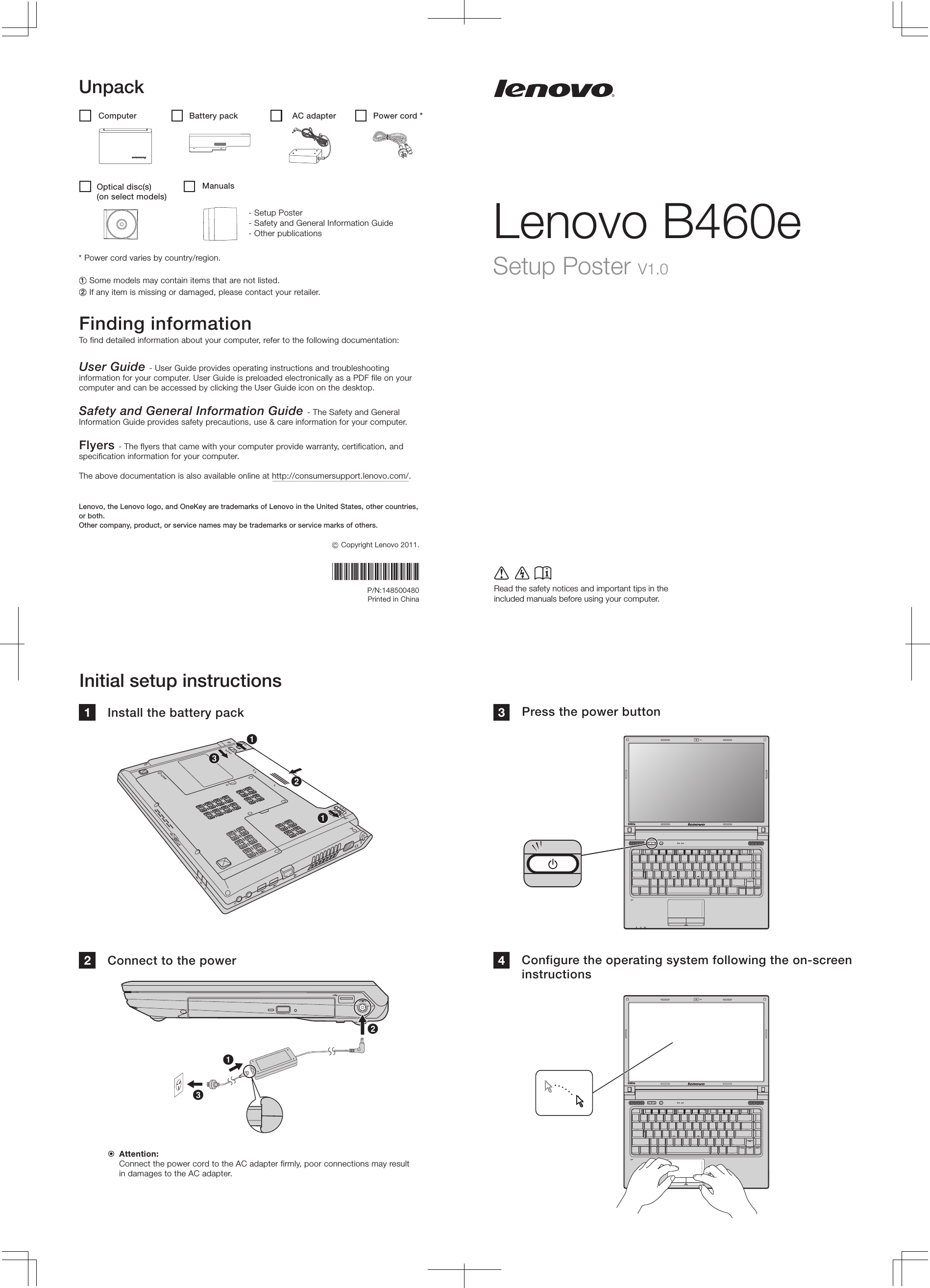 lenovo b460e setup poster v1.0(english) user manual v1.