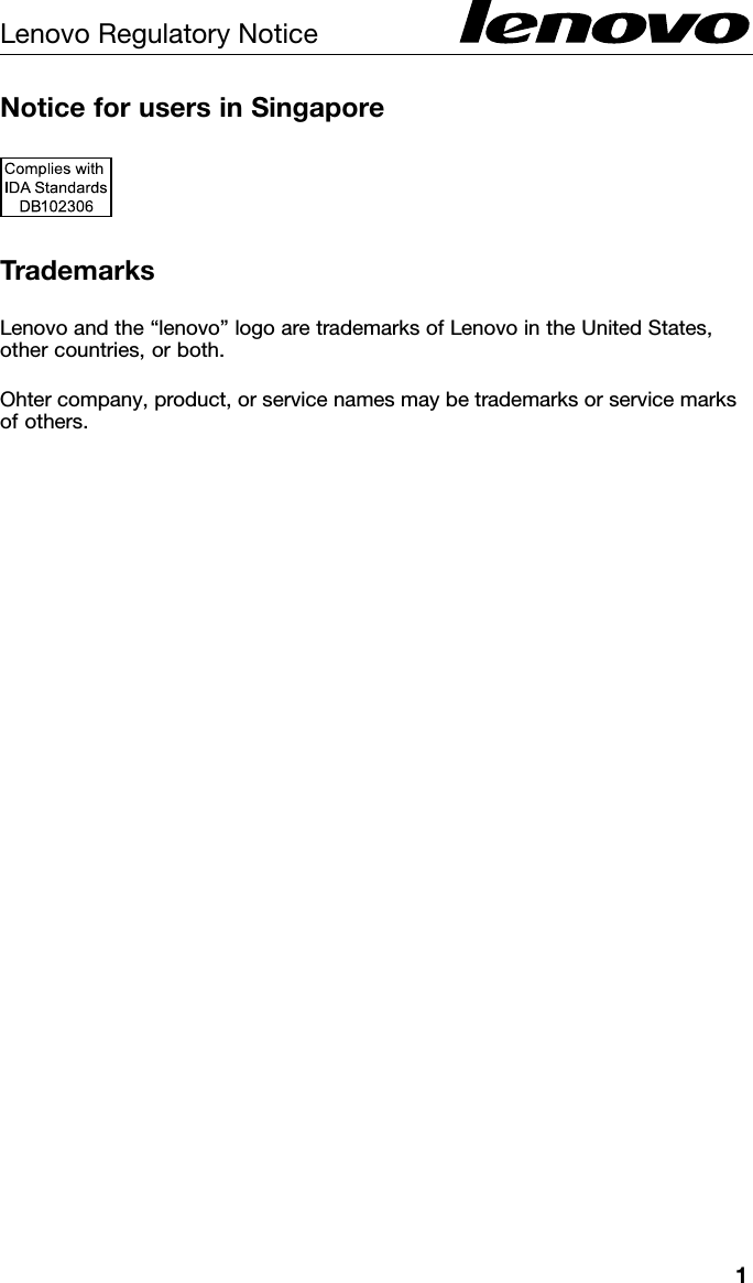 Lenovo N N P Chromebook Rn Singapore User Manual Regulatory Notice