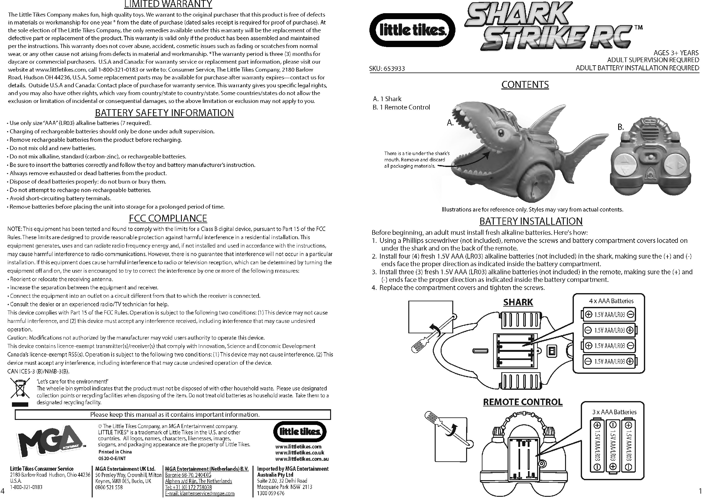 Mga Entertainment Tx Shark Strike Rc User Manual