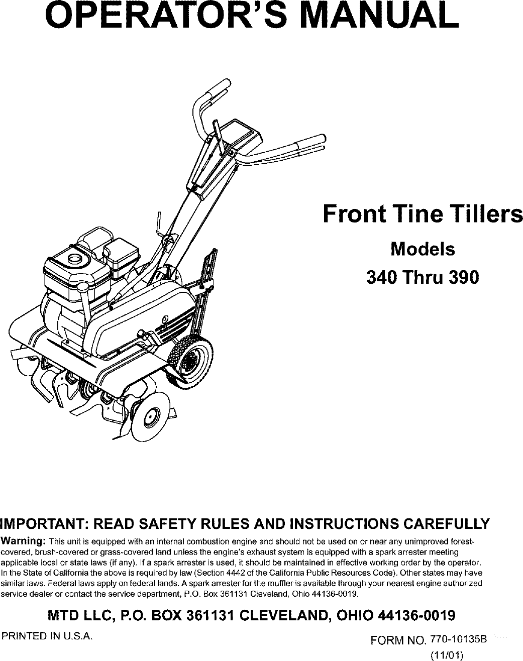 Mtd Hp Front Tine Tiller Manual