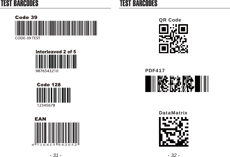 31 - - 32 -qr codedatamatrixpdf417