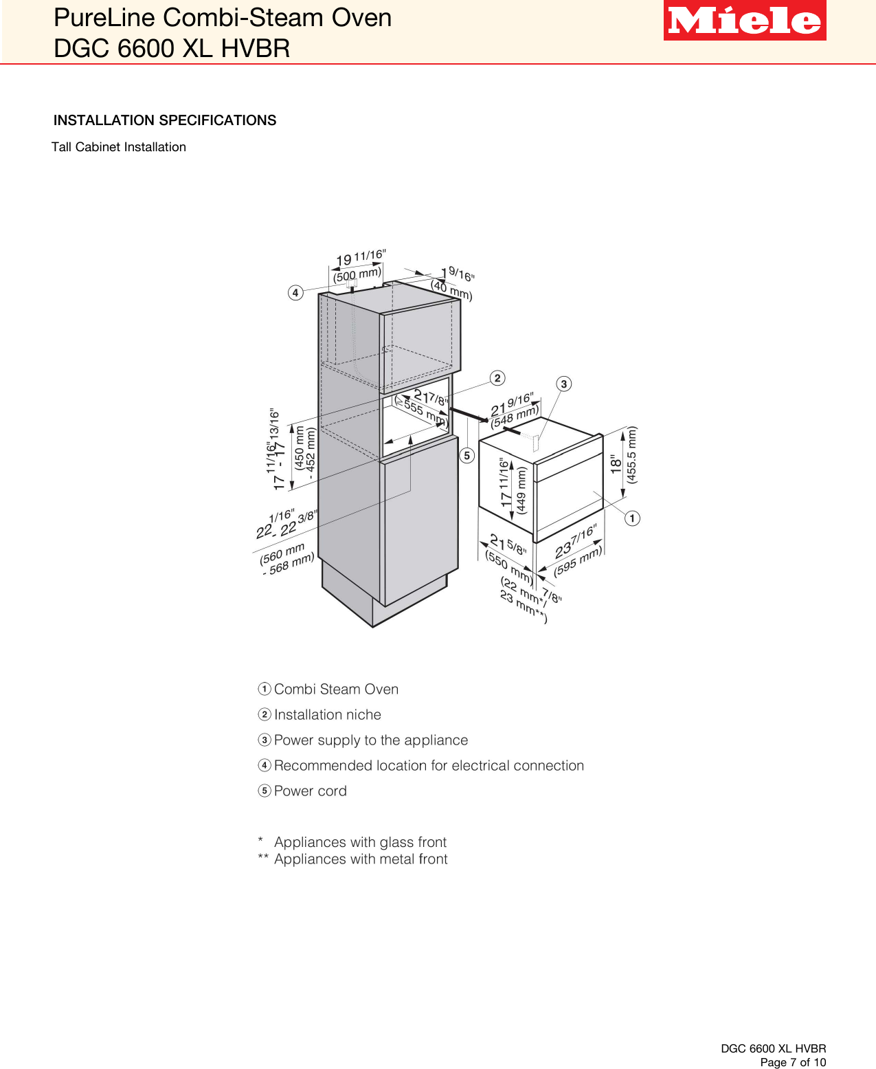 Miele Dgc 6600 Xl Specification Sheet