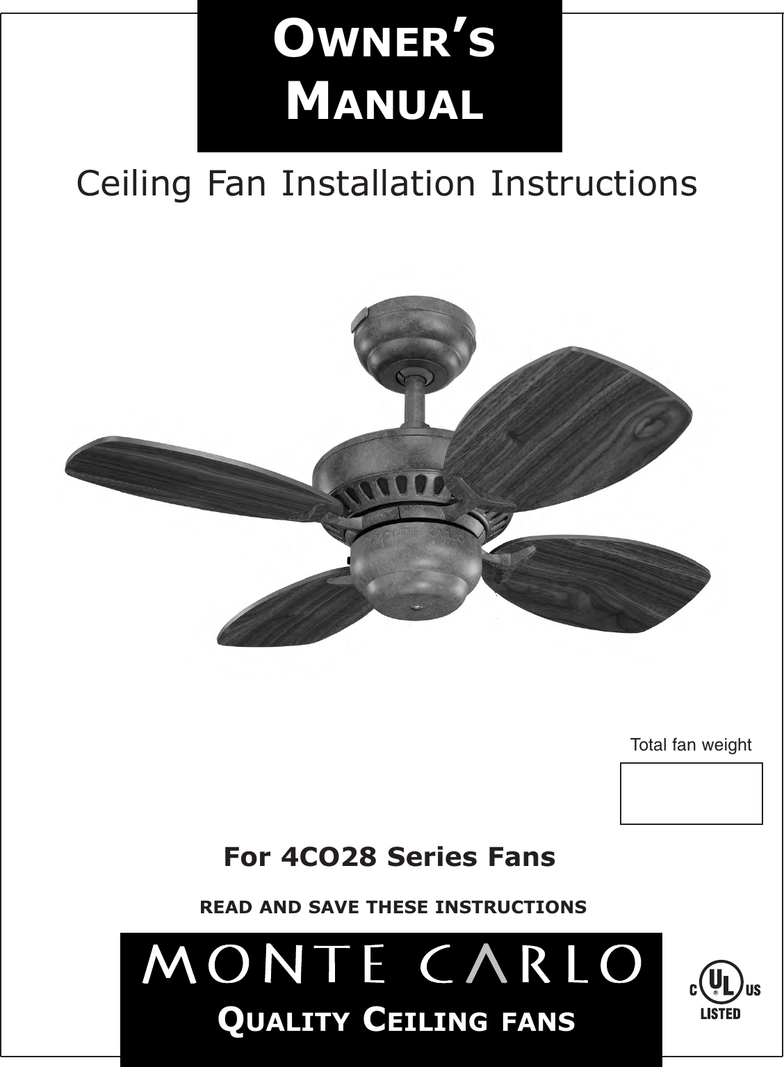 Monte Carlo Ceiling Fan Installation Instructions Shelly Lighting