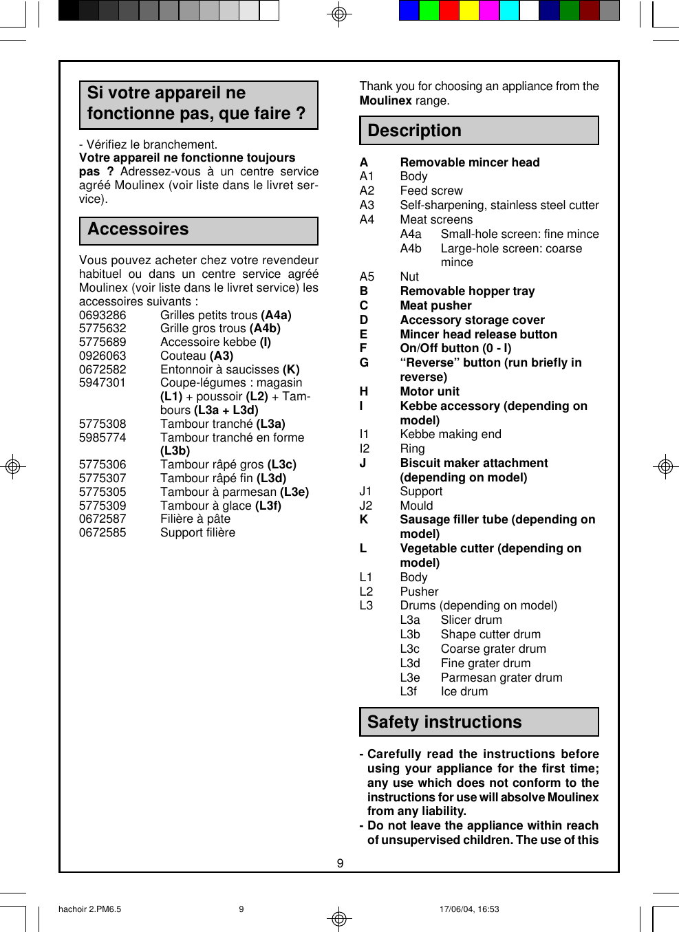 Moulinex Meat Mincer Users Manual