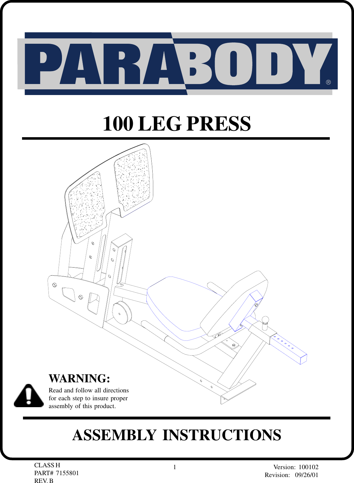 parabody leg press 100 assembly instruction 100102