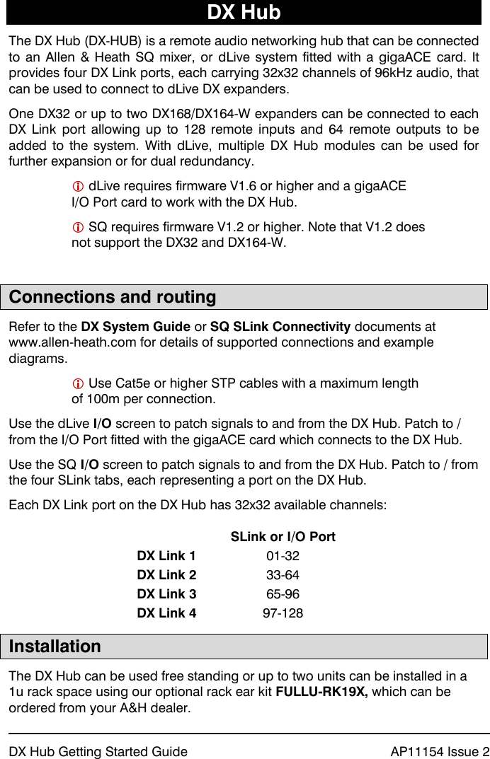 Qu Mixer User Guide DX Hub Getting Start Started Issue 2