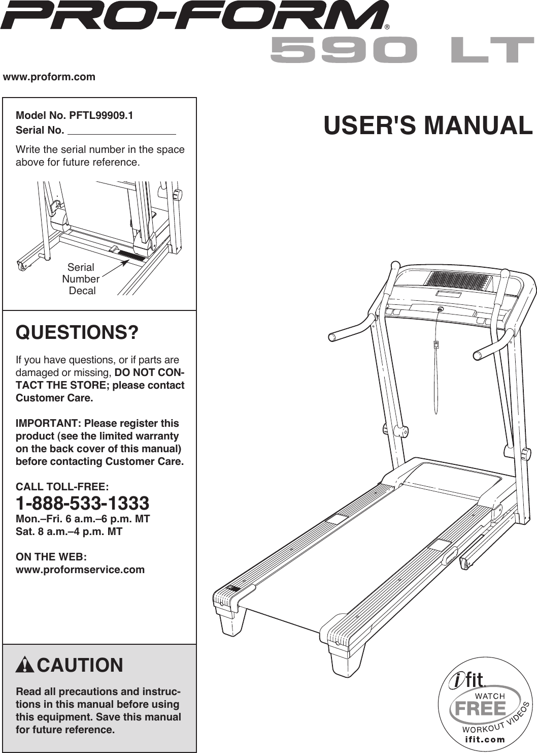 Proform Pftl Crosswalk Lt Treadmill Users Manual