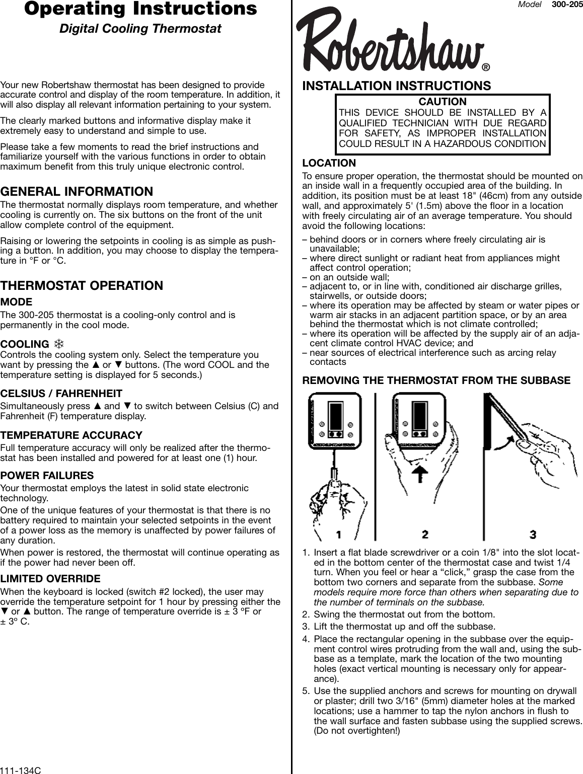 robertshaw 300 205 owners manual 111 134c