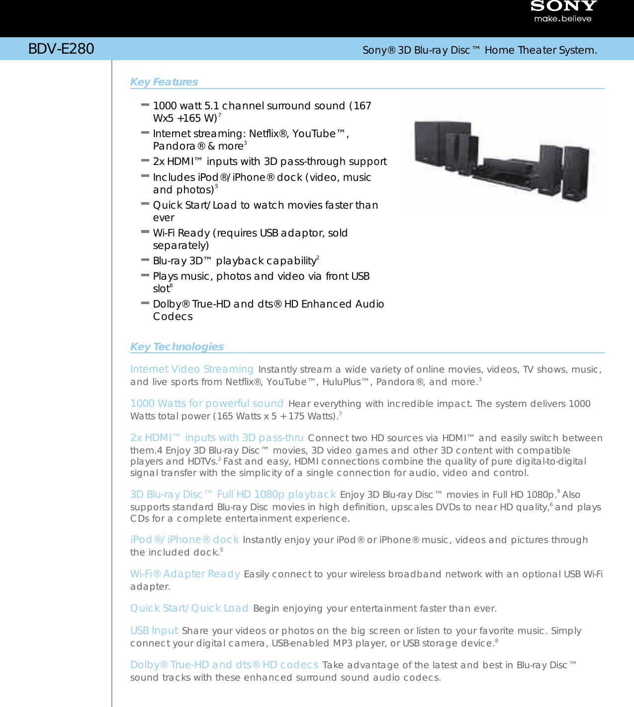 Sony Bdv E User Manual Marketing Specifications Bdve Mksp