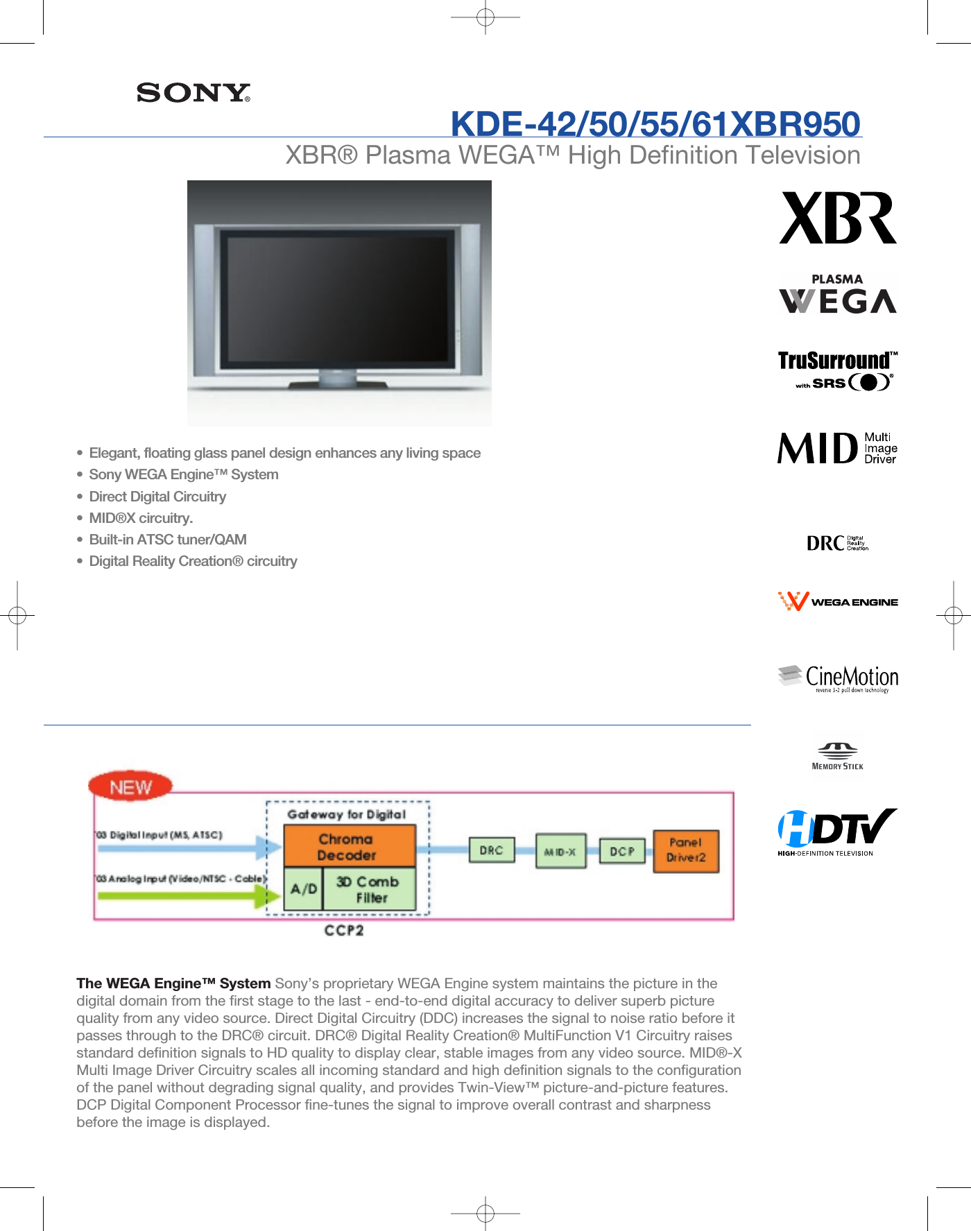 Sony Kde Xbr User Manual Marketing Specifications Kde Xbr Mksp