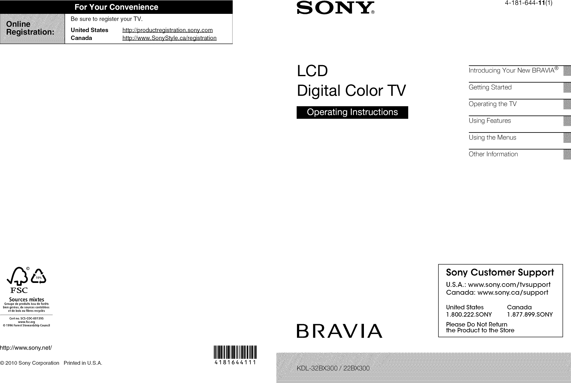 Sony KDL 22BX300 User Manual LCD TELEVISION Manuals And Guides L1003016