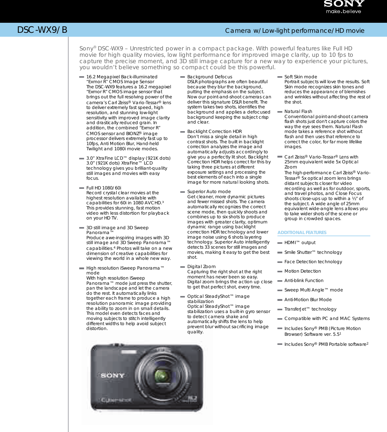 sony dsc wx9 s marketing specifications