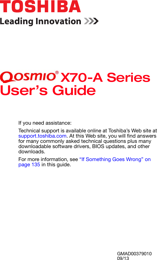 Toshiba Qosmio X70 A Series Users Guide Manual GMAD00379010 Qosmio