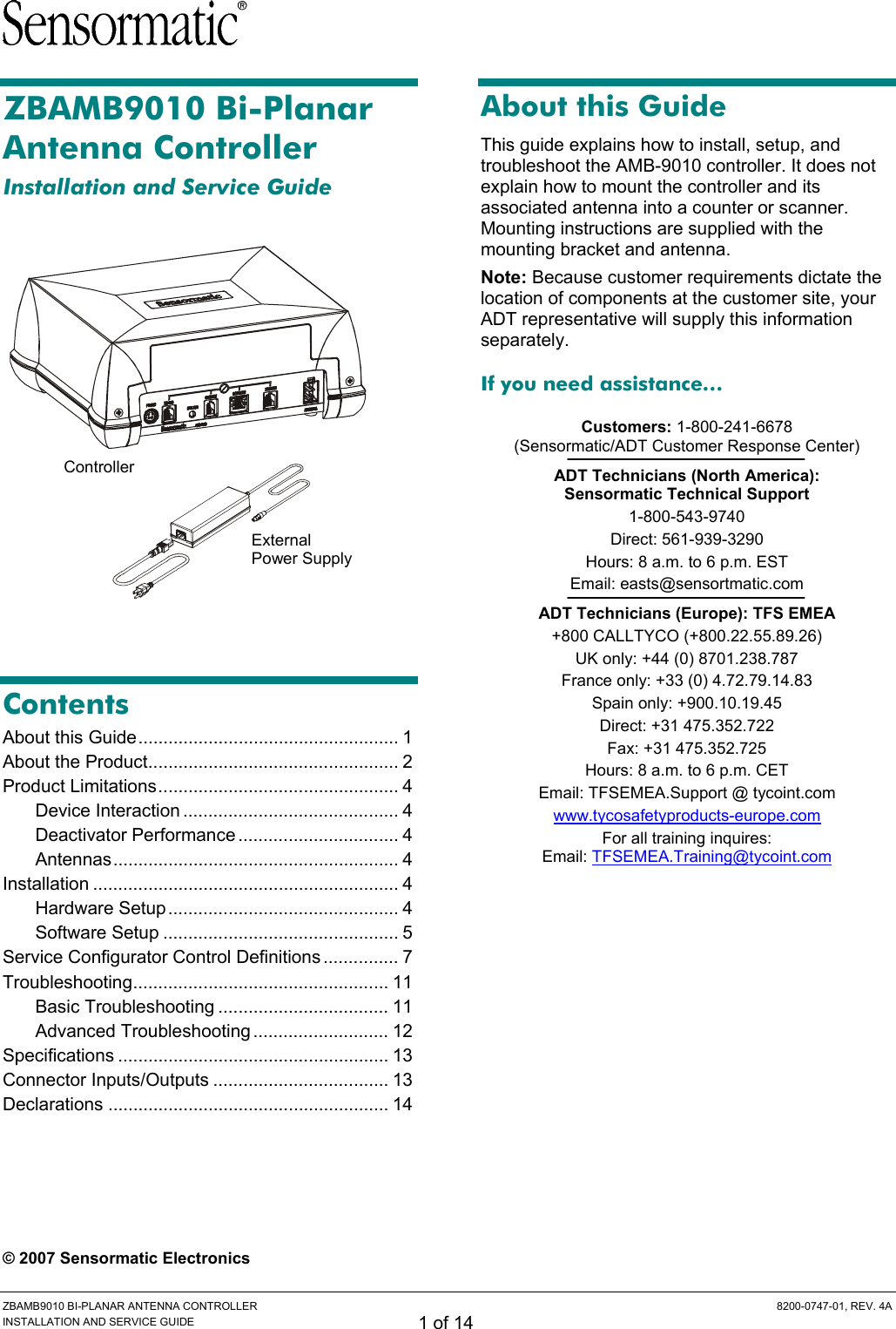 Tyco Safety Sensormatic AMB9010 ANTI PILFERAGE DEVICE User Manual