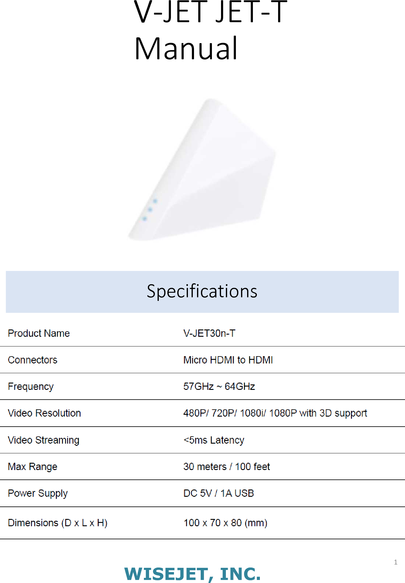 WISEJET V JETT V JET User Manual Rev 2