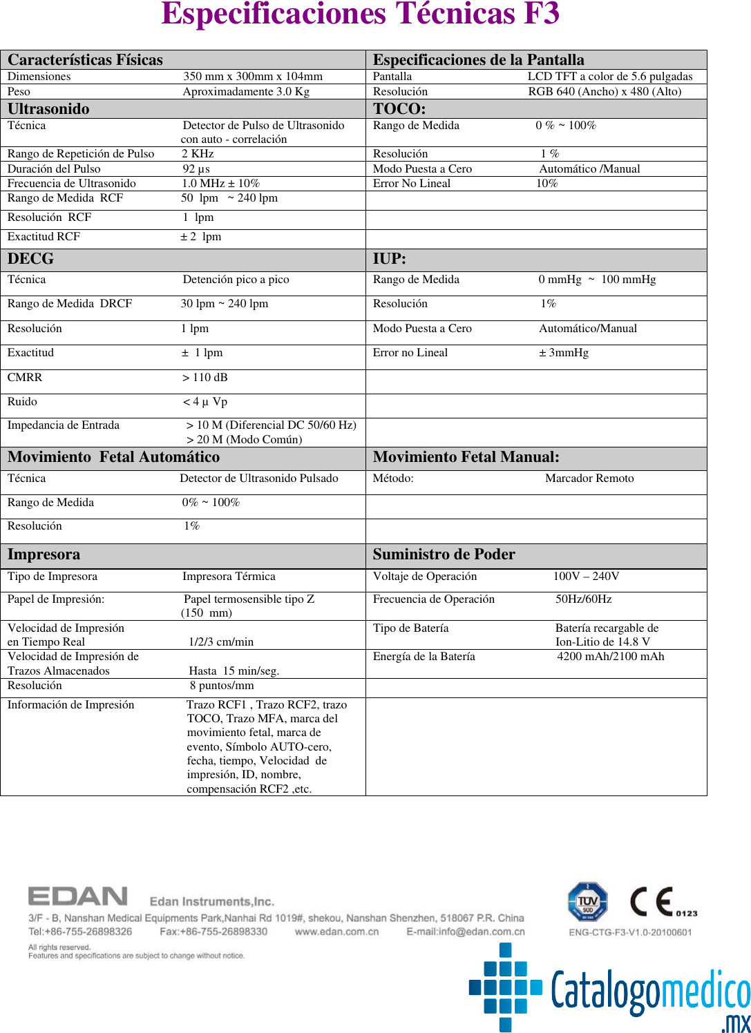 Page 4 of 4 - Monitor Fetal- F3- EDAN- Catálogo  1338