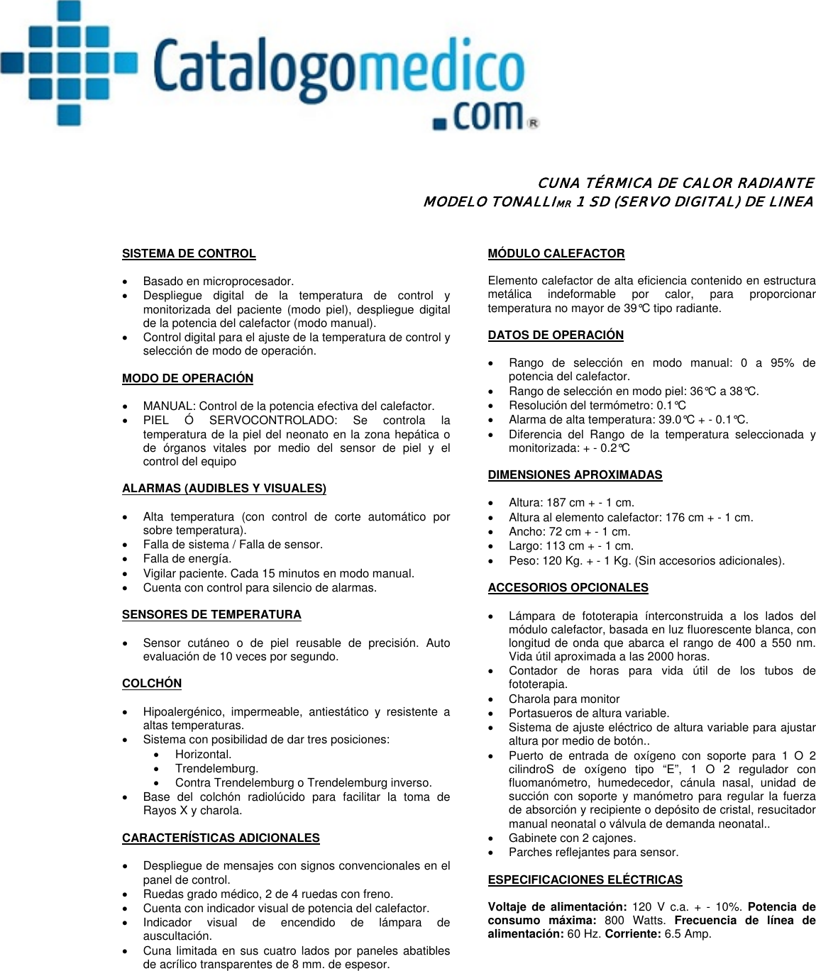 Page 1 of 2 - ESPECIFICACIONES CUNA TSD TEHSA DE LINEA  1406