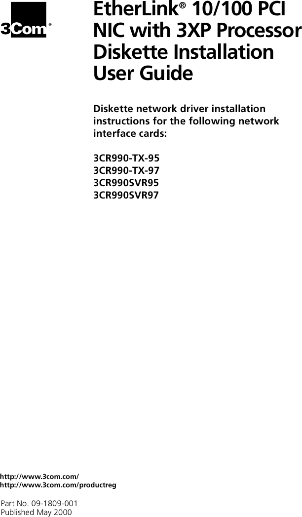 Download 3com 10/100 pci nic w/3xp (3cr990-tx-95) driver installer