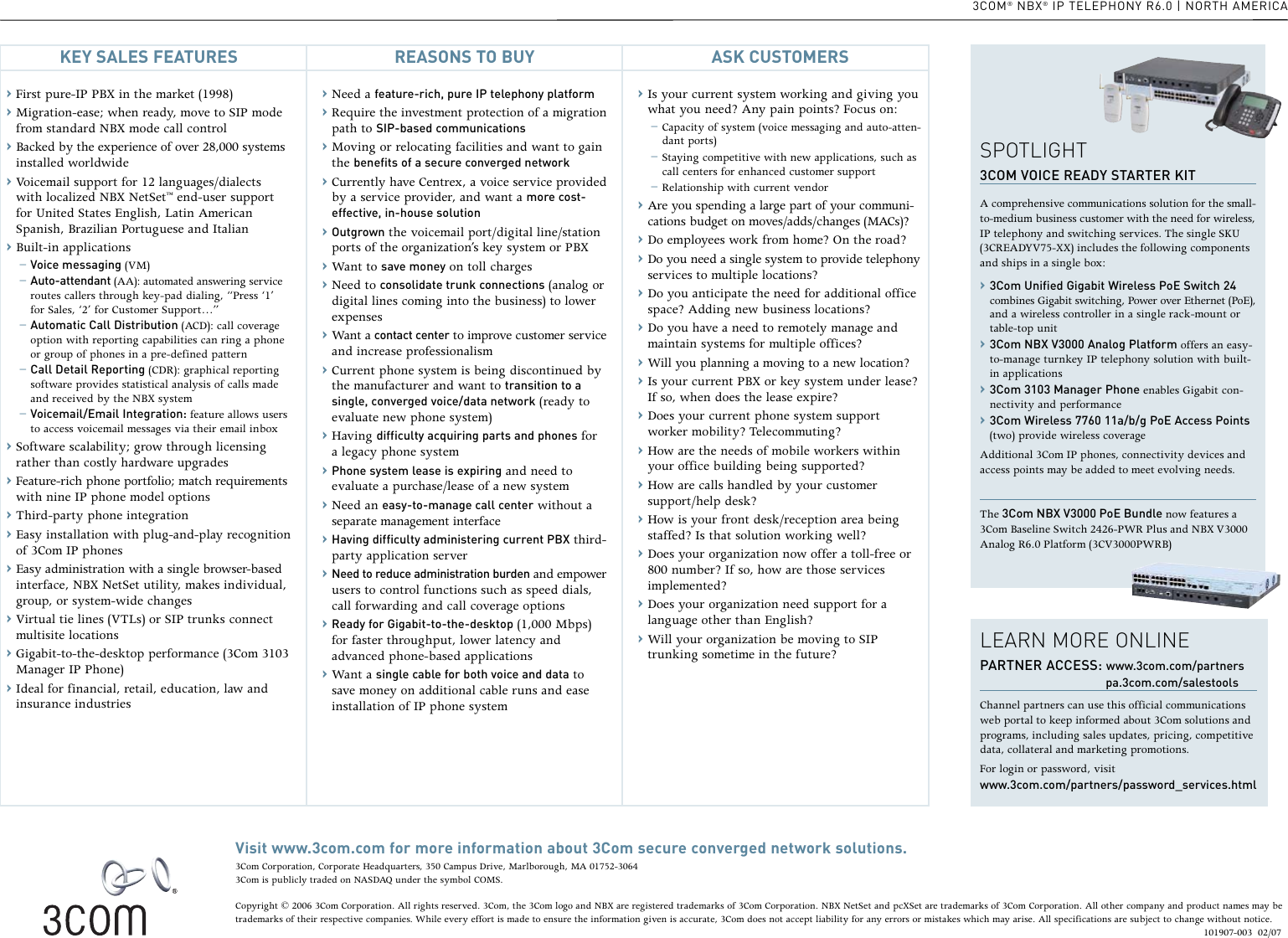 Page 2 of 2 - 3Com 3Com-3107-Cordless-Owners-Manual- 3Com® NBX® IP Telephony Solutions R6.0 | North America 3com-3107-cordless-owners-manual