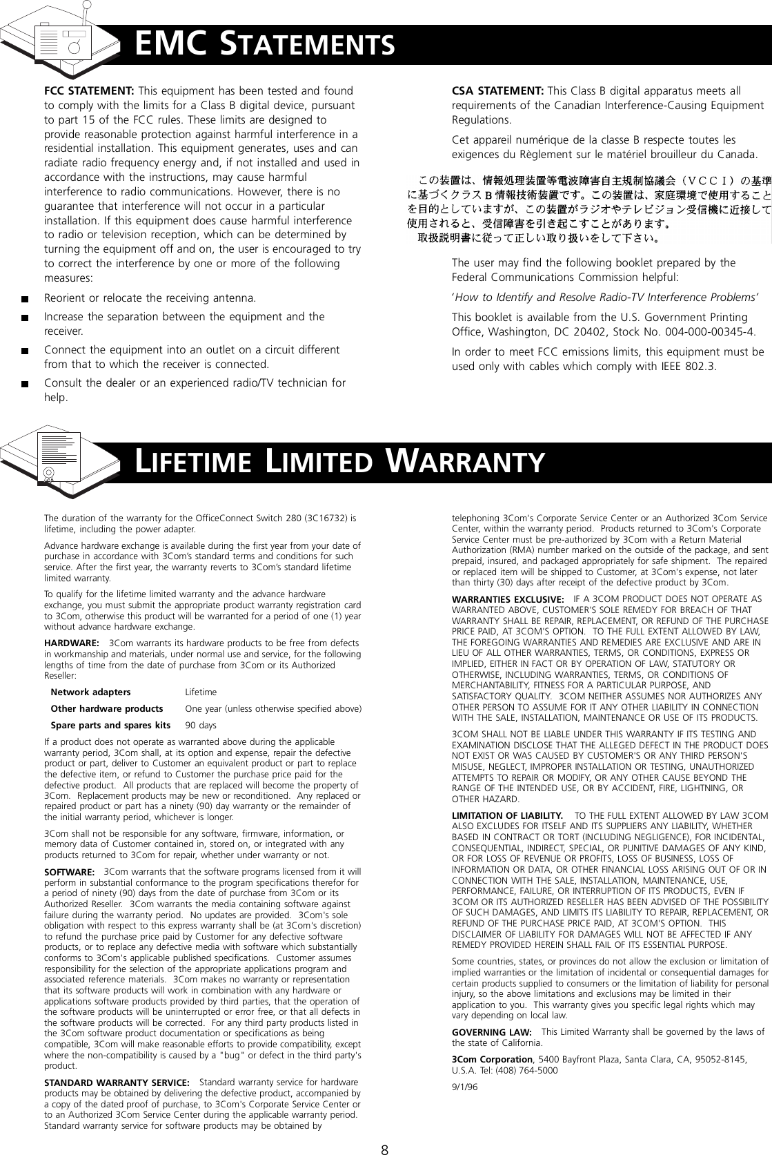 Page 8 of 8 - 3Com 3Com-3C16732-Owners-Manual- OfficeConnect Switch 280 User Guide  3com-3c16732-owners-manual