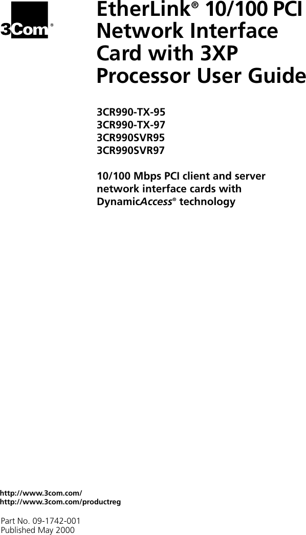 3Com 10/100 PCI Server NIC W/3XP (3CR990SVR97) Driver