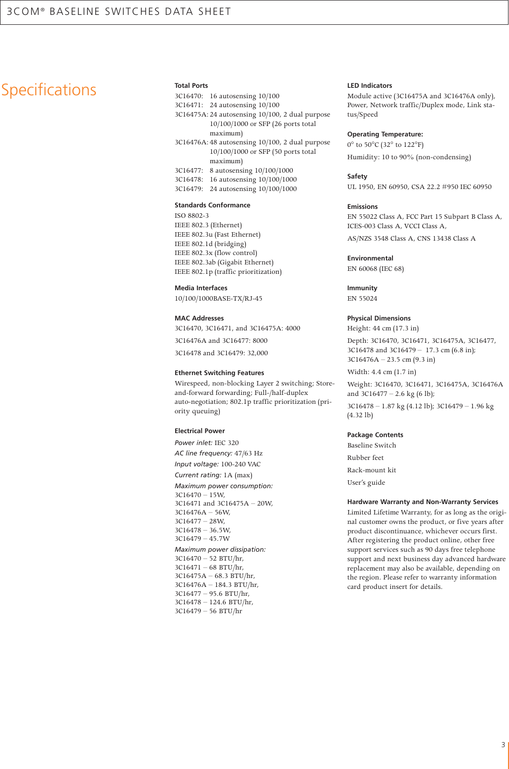 Page 3 of 4 - 3Com Baseline Switch 3Com® Switches Data Sheet User Manual To The Eaded0f0-72e4-4fd8-b9a9-5abf3620e54e