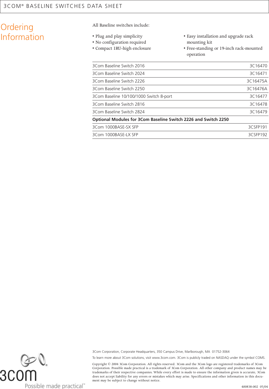 Page 4 of 4 - 3Com Baseline Switch 3Com® Switches Data Sheet User Manual To The Eaded0f0-72e4-4fd8-b9a9-5abf3620e54e