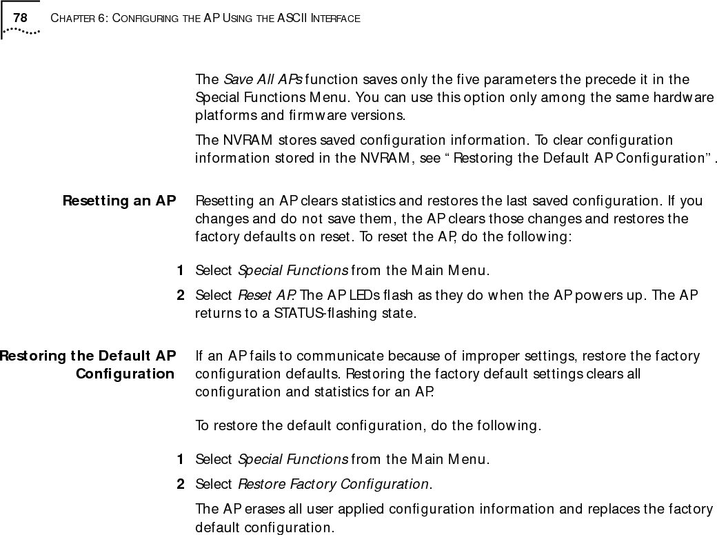Saving, Resetting, and Restoring Configurations 79