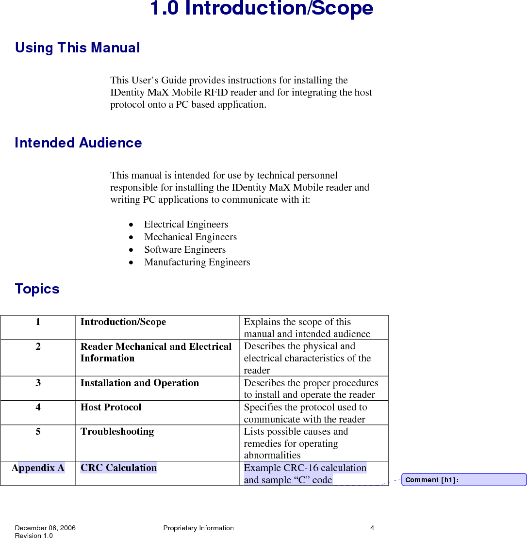  December 6, 2006  Proprietary Information  5 Revision 1.0  