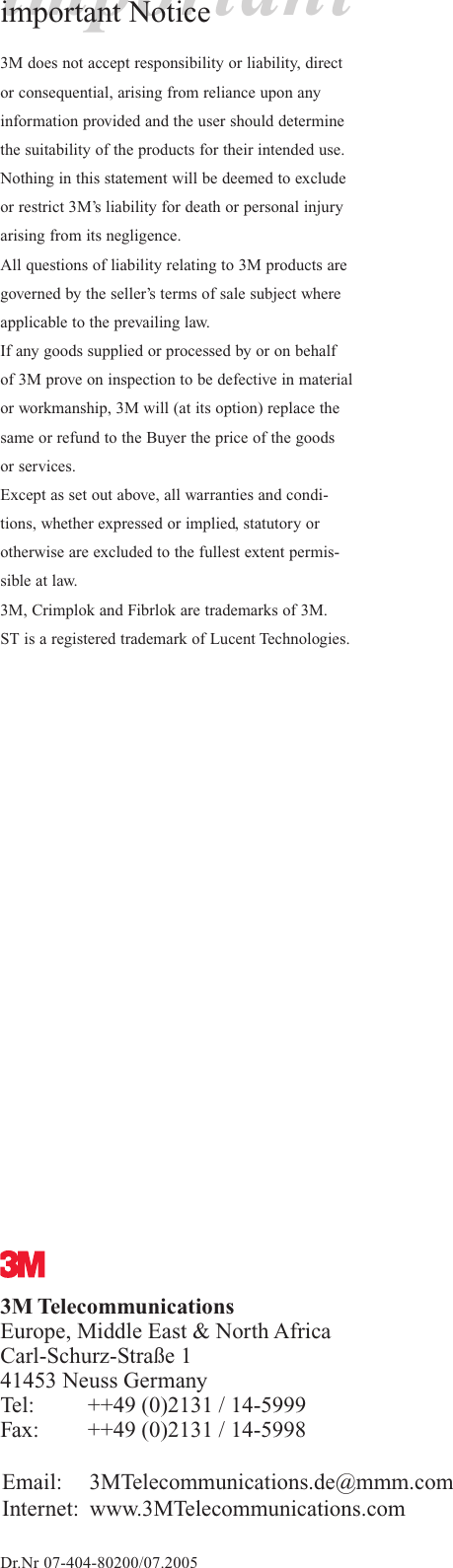 Page 8 of 8 - 3M 3M-Hot-Melt-Fibre-Optic-Owners-Manual- HotMeltBrochure  3m-hot-melt-fibre-optic-owners-manual